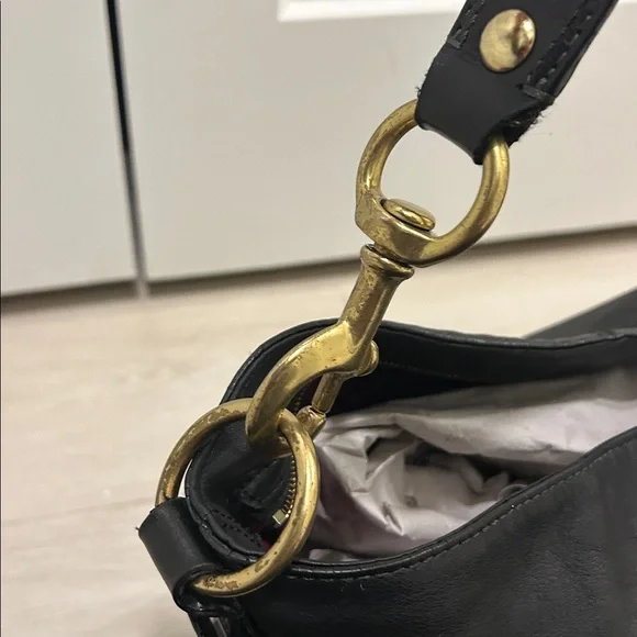 Coach Zoe Hobo Black Leather Shoulder Bag with Gold Accents - Picture 14 of 16